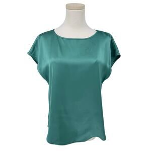 Tahari Satin Blouse Sage Green Women’s Small Cap Sleeve Office Career Work Top